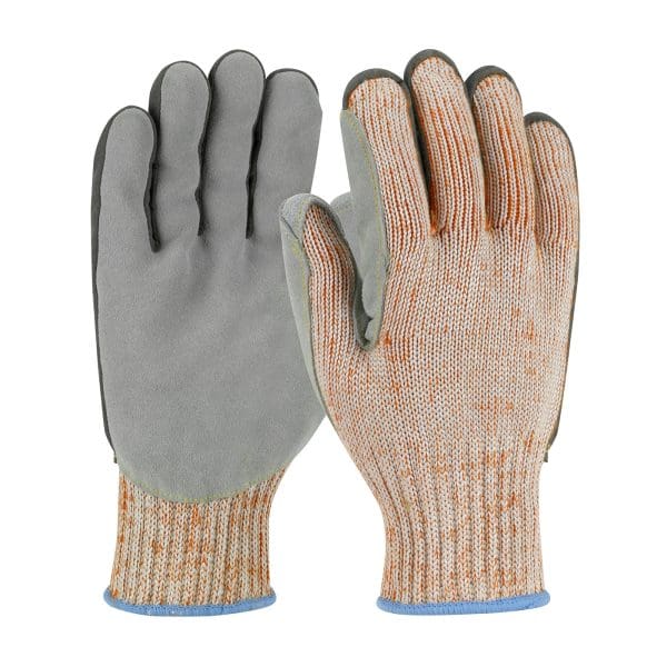 Seamless Knit HPPE Blended Glove with Split Cowhide Leather Palm and Aramid Stitching - Vend-Ready