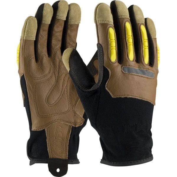Goatskin Leather Palm Glove with Leather/Fabric Back and TPR Finger Guards