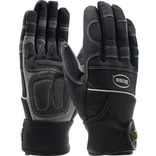 Synthetic Leather Palm with PVC Sandy Grip Patches and Anti-Vibration Pads - Neoprene Wraparound Wrist