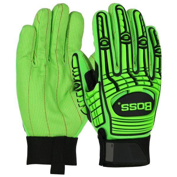 Green Corded Cotton Palm and Spandex Back – TPR Impact Protection