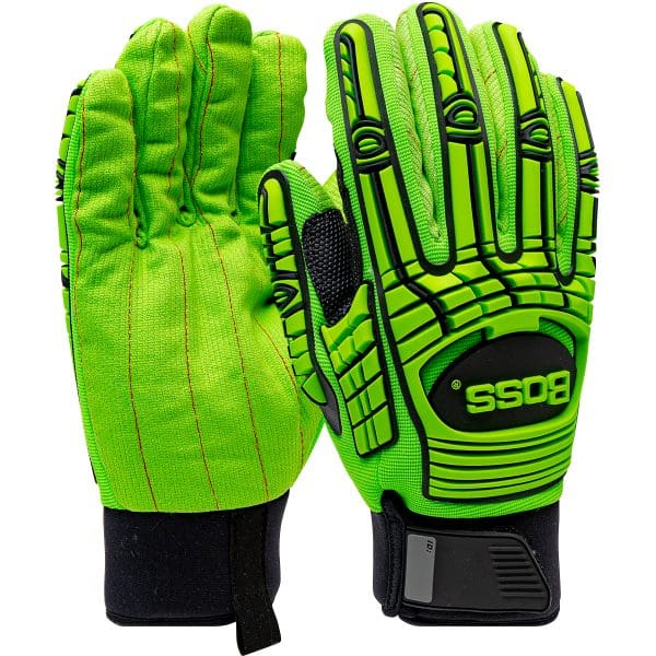 Green Corded Cotton Palm and Spandex Back with TPR Impact Protection - Insulated & Waterproof