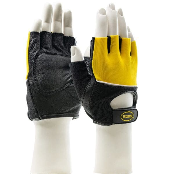 Goatskin Leather Palm with Gel + Foam Anti-Vibration Padding and Fabric Back - Half-Finger Design