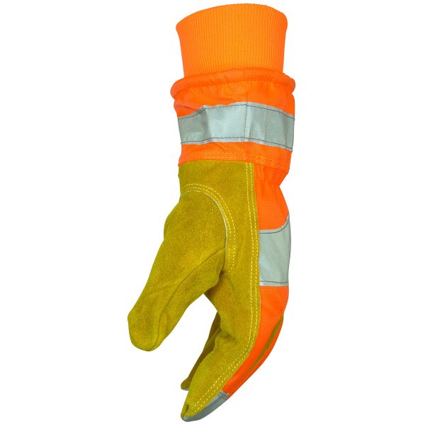 Premium Split Cowhide Leather Palm Glove with Hi-Vis Water Resistant Fabric Back - Heatrac® Insulation - Image 3