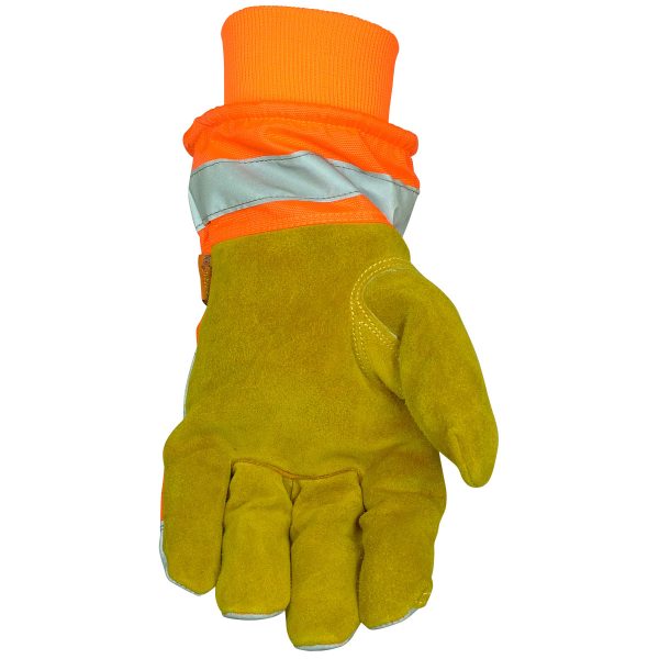 Premium Split Cowhide Leather Palm Glove with Hi-Vis Water Resistant Fabric Back - Heatrac® Insulation - Image 4