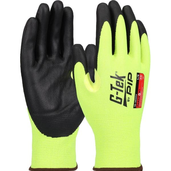 Hi-Vis Seamless Knit PolyKor® Blended Glove with Nitrile Coated Foam Grip on Palm & Fingers with Reinforced Thumb Crotch - 21 Gauge - Touchscreen Compatible