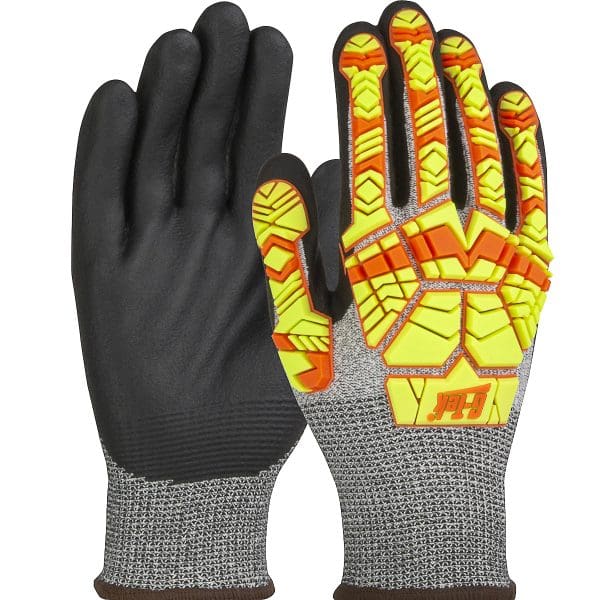 Seamless Knit PolyKor® Blended Glove with Hi-Vis Impact Protection and Nitrile Foam Grip on Palm & Fingers