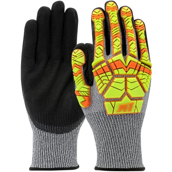 Seamless Knit PolyKor® Blended Glove with Hi-Vis Impact Protection and Nitrile Double-Dip MicroSurface Grip on Palm & Fingers