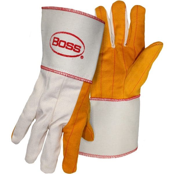 Premium Grade Chore Glove with Double Layer Palm, Cotton Back and Nap-Out Finish - Plasticized Gauntlet Cuff