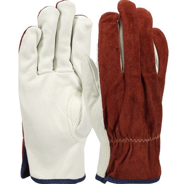Regular Grade Top Grain Leather Drivers Glove with Brown Split Cowhide Back and Aramid Stitching - Keystone Thumb