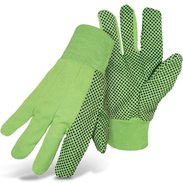 Fluorescent Corded Canvas Glove with PVC Dotted Grip on Palm, Thumb and Index Finger - 10 oz. Single Palm