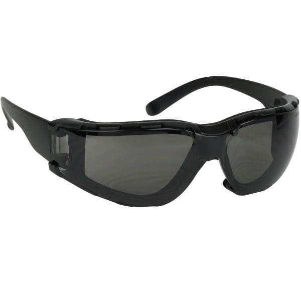 Rimless Safety Glasses with Black Temple, Gray Lens, Foam Padding and Anti-Scratch / Anti-Fog Coating