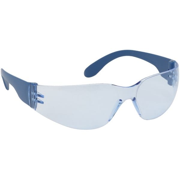 Rimless Safety Glasses with Blue Metal Detectable Temple, Light Blue Lens and Anti-Scratch / Anti-Fog Coating