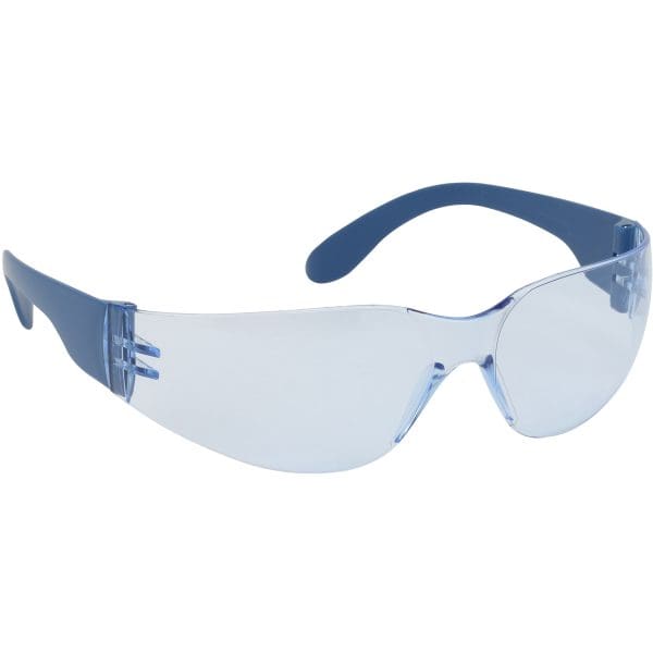 Rimless Safety Glasses with Blue Metal Detectable Temple, Light Blue Lens and Anti-Scratch / Fogless® 3Sixty™ Coating