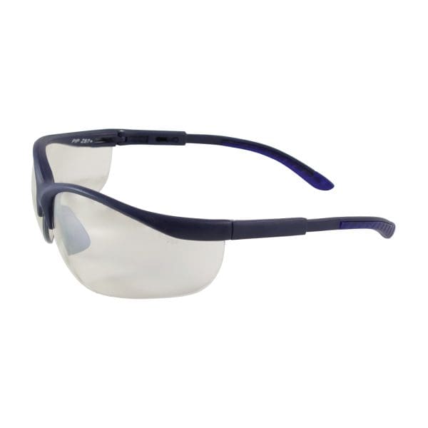 Semi-Rimless Safety Glasses with Blue Frame, I/O Lens and Anti-Scratch Coating