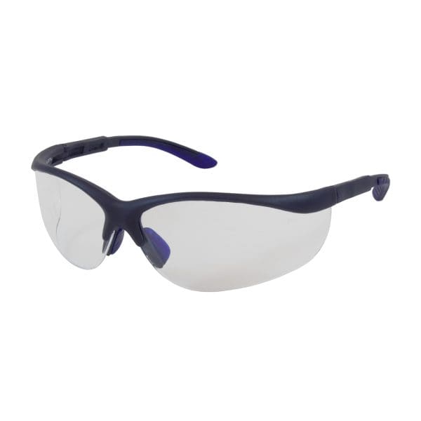Semi-Rimless Safety Glasses with Blue Frame, Clear Lens and Anti-Scratch / Anti-Fog Coating