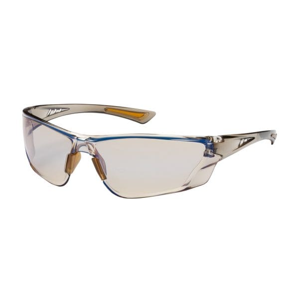 Rimless Safety Glasses with Translucent Brown Temple, I/O Blue Lens and Anti-Scratch / Anti-Fog Coating