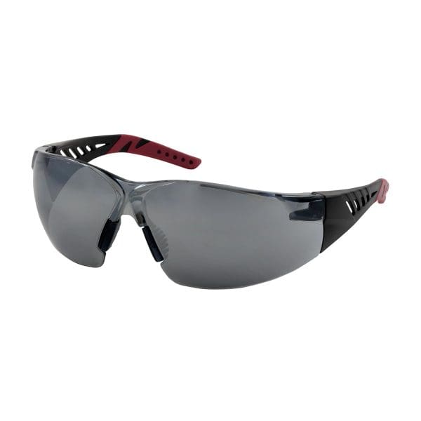 Rimless Safety Glasses with Black / Burgundy Temples, Silver Mirror Lens and Anti-Scratch / Anti-Fog Coating