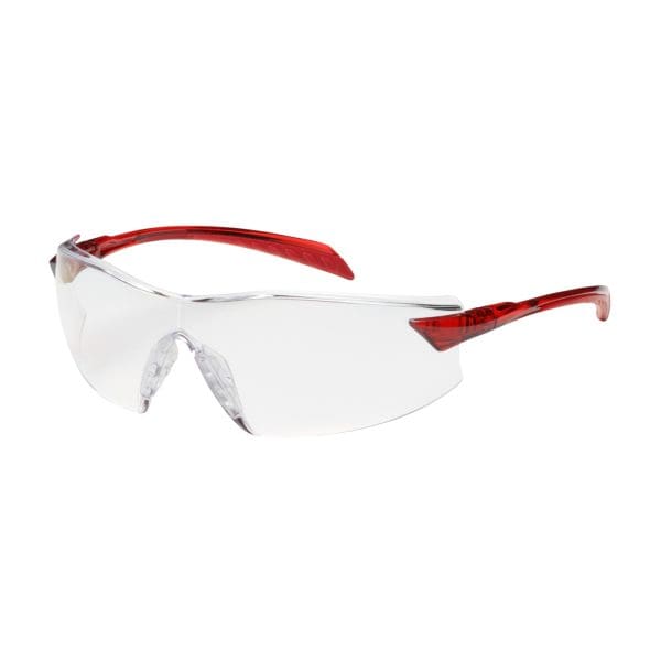 Rimless Safety Glasses with Red Temple, Clear Lens and Anti-Scratch / Anti-Fog Coating
