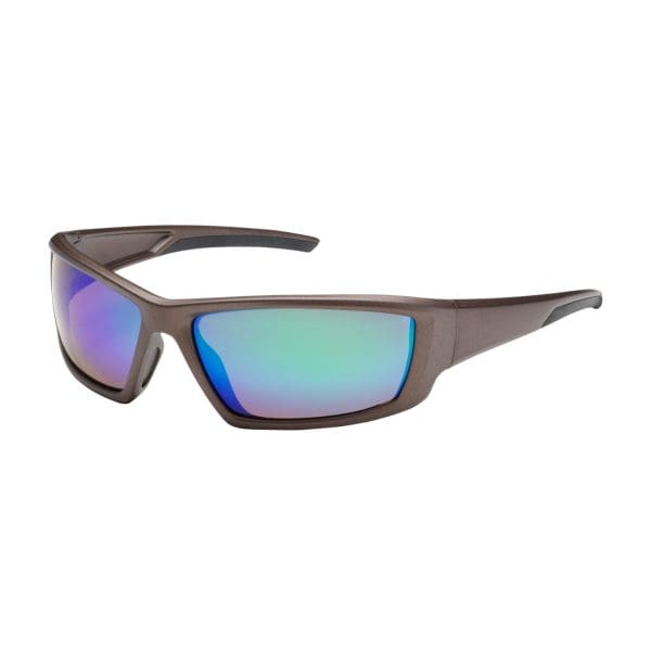 Full Frame Safety Glasses with Brown Frame, Green Mirror Plus Lens and Anti-Scratch / Anti-Reflective Coating