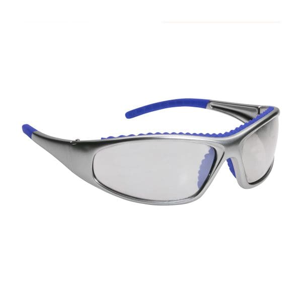Full Frame Safety Glasses with Silver / Blue Frame, Clear Lens and Anti-Scratch / Anti-Fog Coating