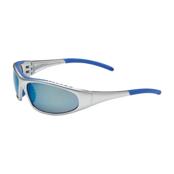 Full Frame Safety Glasses with Silver / Blue Frame, Blue Mirror Lens and Anti-Scratch / Anti-Fog Coating