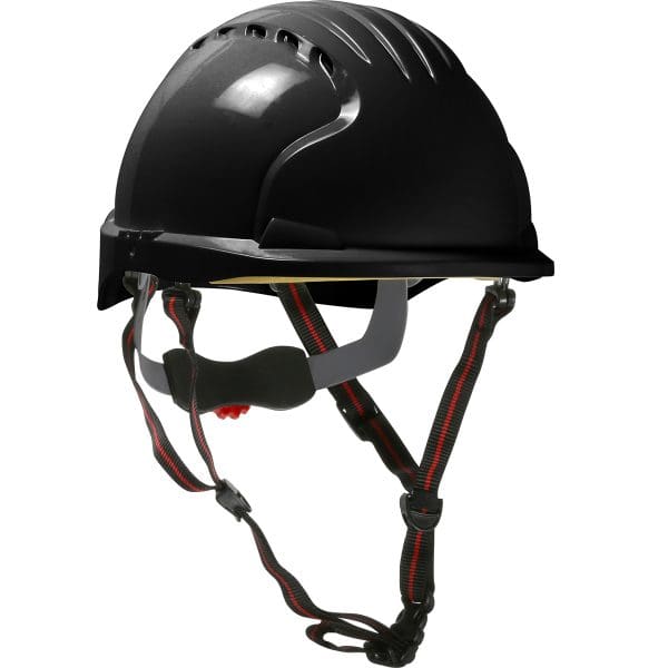 Vented, Cap Style Safety Helmet with HDPE Shell, 4-Point Chinstrap, 6-Point Suspension and Wheel Ratchet Adjustment