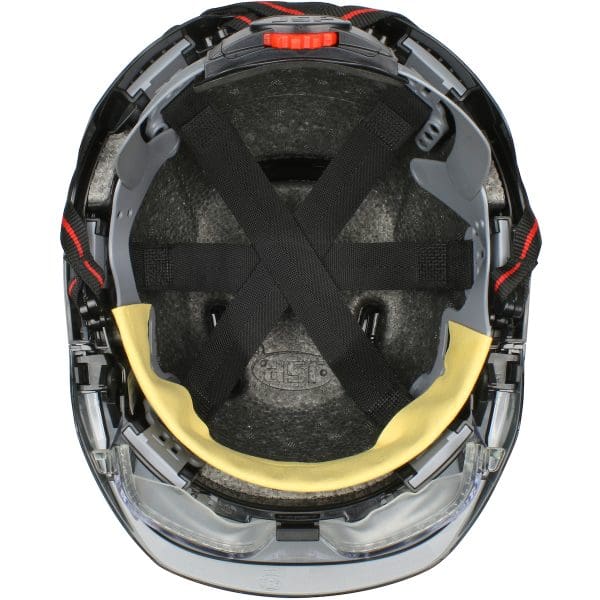 Type I, Vented Industrial Safety Helmet with fully adjustable four point chinstrap, Lightweight ABS Shell, Integrated ANSI Z87.1 Eye Protection, 6-Point Polyester Suspension and Wheel Ratchet Adjustment - Image 5