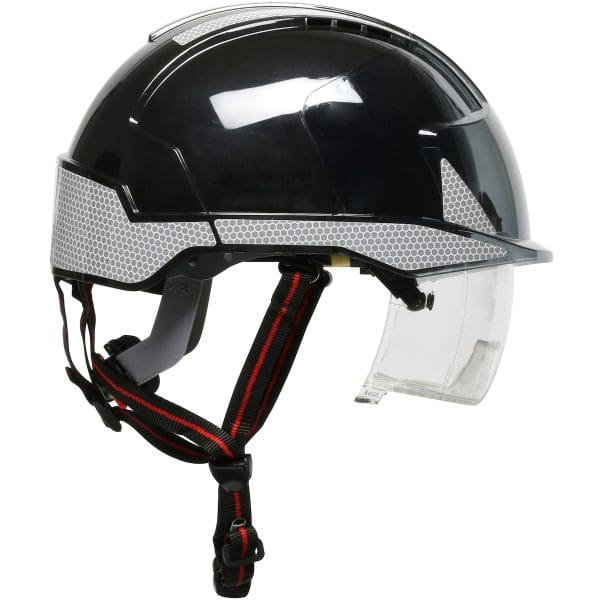Type I, Vented Industrial Safety Helmet with fully adjustable four point chinstrap, Lightweight ABS Shell, Integrated ANSI Z87.1 Eye Protection, 6-Point Polyester Suspension and Wheel Ratchet Adjustment - Image 2