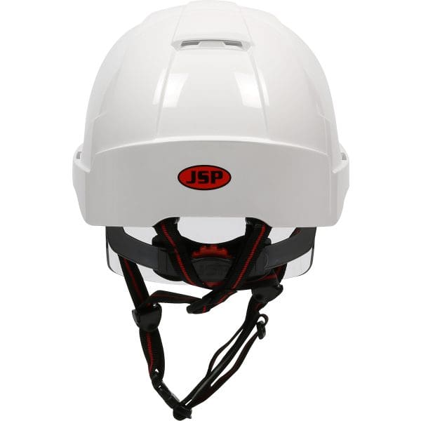 Type I, Non-vented Industrial Safety Helmet with fully adjustable four point chinstrap, Lightweight ABS Shell, Integrated Faceshield, 6-Point Polyester Suspension and Wheel Ratchet Adjustment - Image 5