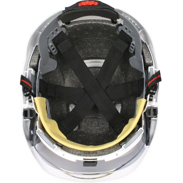 Type I, Non-vented Industrial Safety Helmet with fully adjustable four point chinstrap, Lightweight ABS Shell, Integrated Faceshield, 6-Point Polyester Suspension and Wheel Ratchet Adjustment - Image 4
