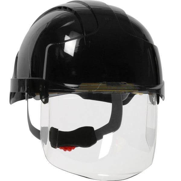 Type I, Vented Industrial Safety Helmet with Lightweight ABS Shell, Integrated ANSI Z87.1 Faceshield, 6-Point Polyester Suspension and Wheel Ratchet Adjustment