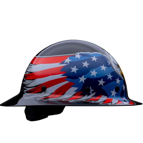 Full Brim Smooth Dome Hard Hat with Fiberglass Resin Shell, Graphic Eagle Design, 8-Point Riveted Textile Suspension and Wheel-Ratchet Adjustment - Image 2