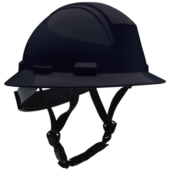Type II Full Brim Safety Helmet with HDPE Shell, 4-Point Textile Suspension, Wheel Ratchet Adjustment and 4-Point Chinstrap