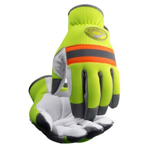 Sheep Grain Leather Palm with Hi-Vis Yellow Spandex Back and Reflective Trim - Foam Insulation