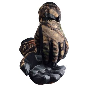 Synthetic Leather Patch Palm Glove with Camouflage Fleece Back - Heatrac Insulation