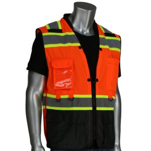 ANSI Type R Class 2 Two-Tone Twelve Pocket Tethering Vest with Ripstop Black Bottom Front and "D" Ring Access