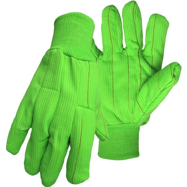 Hi-Vis Polyester/Cotton Corded Double Palm Glove with Nap-In Finish - Knit Wrist