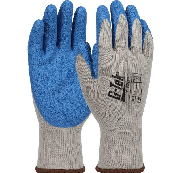 Economy Weight Seamless Knit Polyester Glove with Latex Coated Crinkle Grip on Palm & Fingers