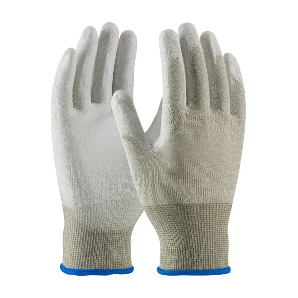 Seamless Knit Nylon / Copper Fiber Electrostatic Dissipative (ESD) Glove with Polyurethane Coated Smooth Grip on Palm & Fingers