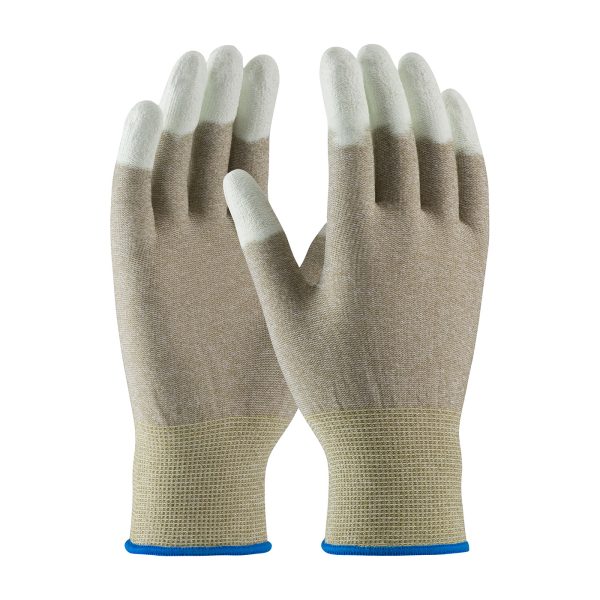Seamless Knit Nylon / Copper Fiber Electrostatic Dissipative (ESD) Glove with Polyurethane Coated Smooth Grip on Fingertips