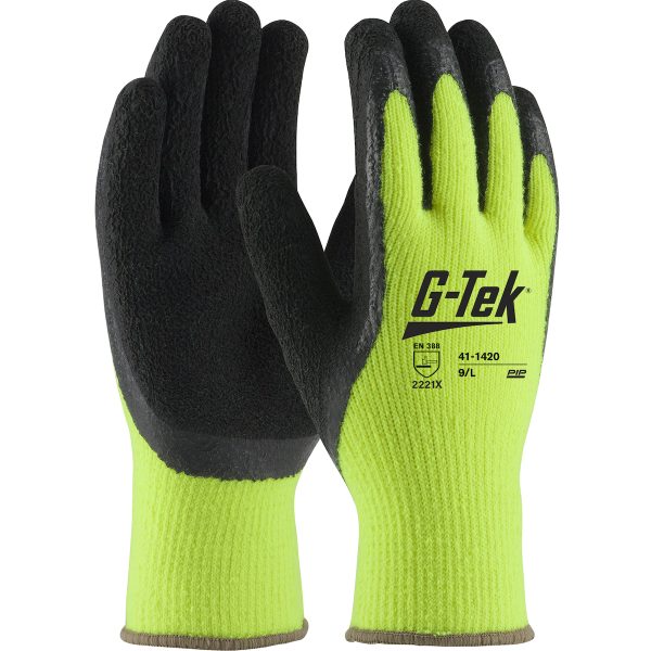 Hi-Vis Seamless Knit Acrylic Glove with Latex Coated Foam Grip on Palm, Fingers & Thumb