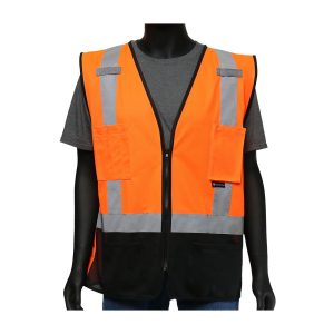 ANSI Type R Class 2 Five Pocket Solid Vest with Black Bottom Front