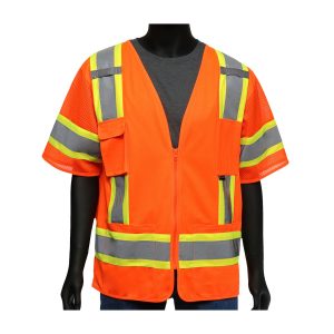 ANSI Type R Class 3 Two-Tone Surveyor Six Pocket Solid Front/Mesh Back Vest