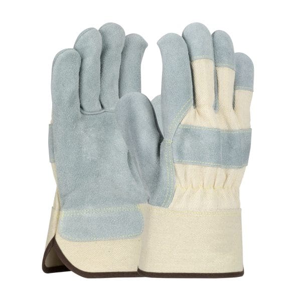 Superior Grade Split Cowhide Leather Palm Glove with Canvas Back - Washable Duck Safety Cuff
