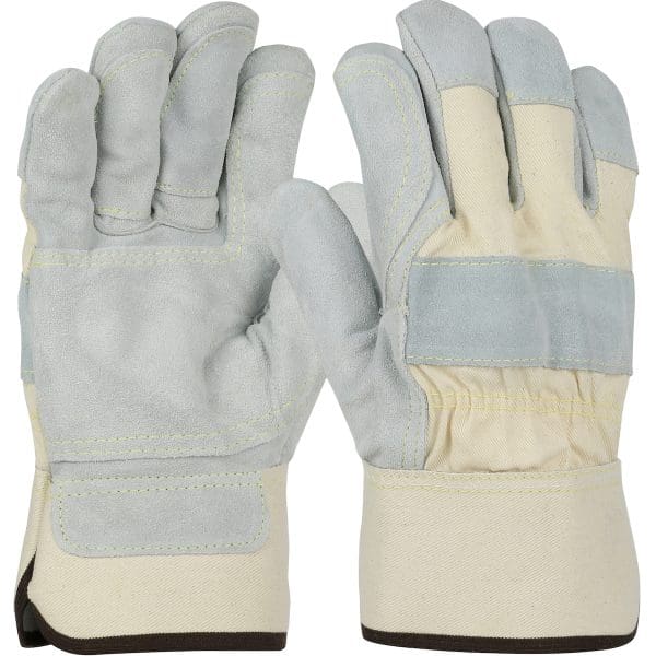 Premium Grade Split Cowhide Leather Double Palm Glove with Canvas Back and Aramid Stitching - Rubberized Safety Cuff