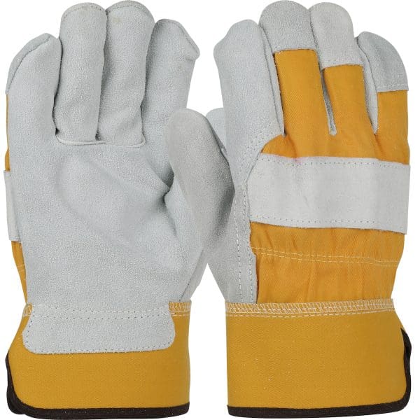 Superior Grade Split Cowhide Leather Palm Glove with Canvas Back - Rubberized Safety Cuff
