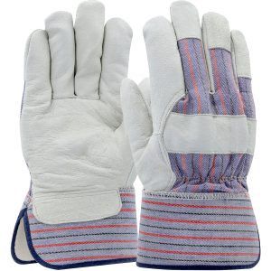 Pigskin Leather Palm Glove with Fabric Back and Natural Thermal Lining - Rubberized Safety Cuff