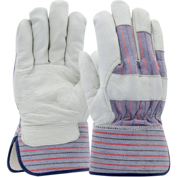 Pigskin Leather Palm Glove with Fabric Back and Natural Thermal Lining - Rubberized Safety Cuff