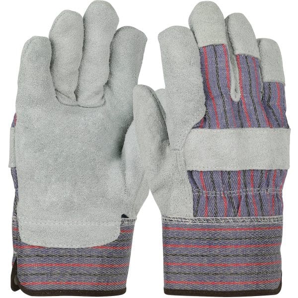 Economy Grade Split Cowhide Leather Palm Glove with Fabric Back - Rubberized Safety Cuff
