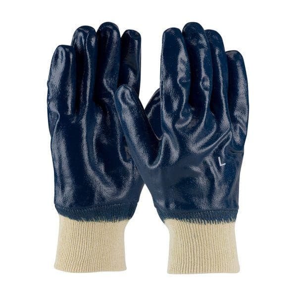 Nitrile Dipped Glove with Jersey Liner and Smooth Finish on Full Hand   -   Knit Wrist